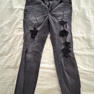 American Eagle Outfitters Charcoal Distressed Skinny Jeans